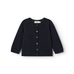 Mørk indigo babycardigan med knapper foran og lange ærmer