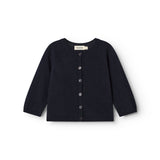 Mørk indigo babycardigan med knapper foran og lange ærmer