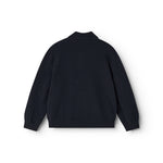Langærmet polotrøje i mørk indigo set bagfra med krave