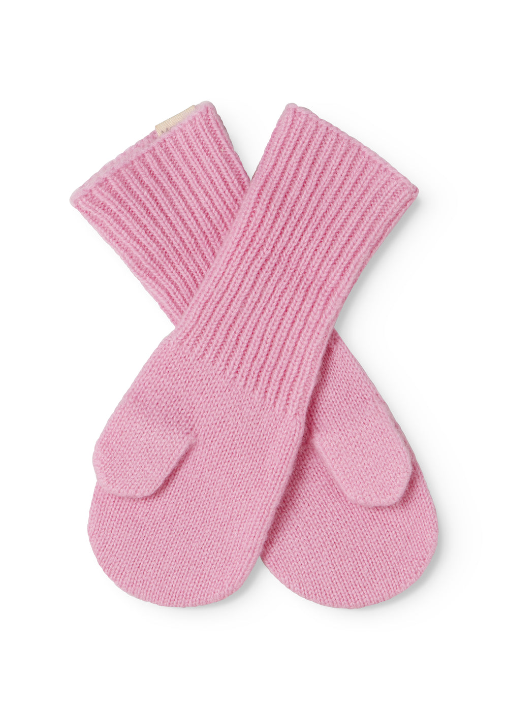Babyluffer i rosa strik, par med tommel og ribkant