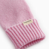 Babyluffer: rosa strikmanchet med MarMar-logo og ribkant