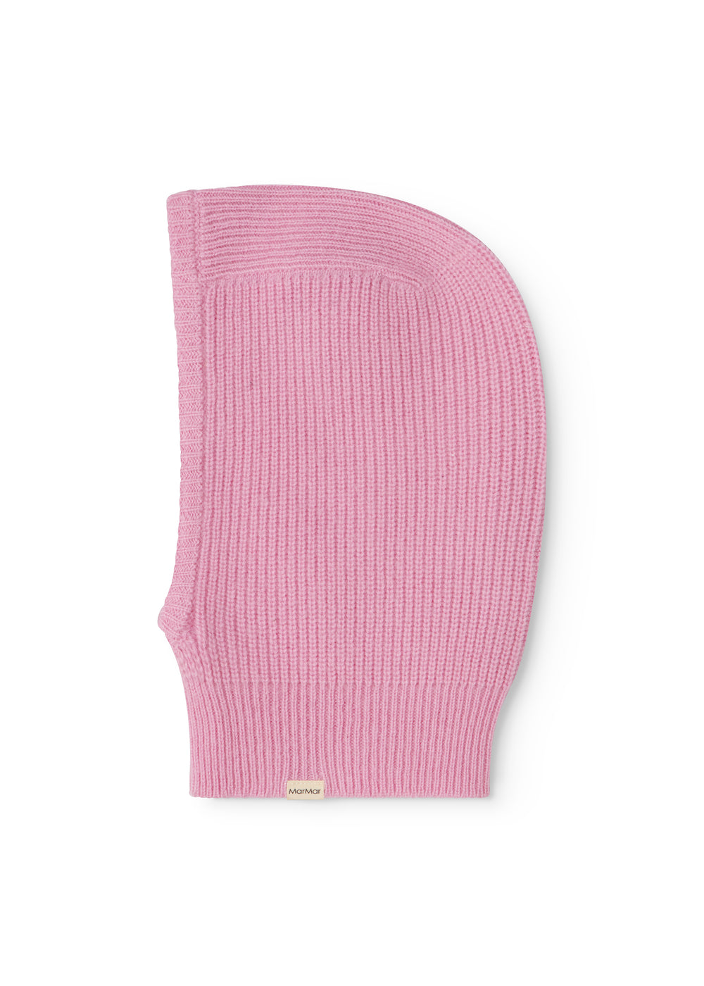 Amaro kashmirhue i rosa ribstrik med manchet og lille logo påsytning