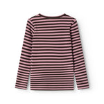 Langærmet t-shirt med vandrette striber i lyserød og mørk, rund hals og lange ærmer