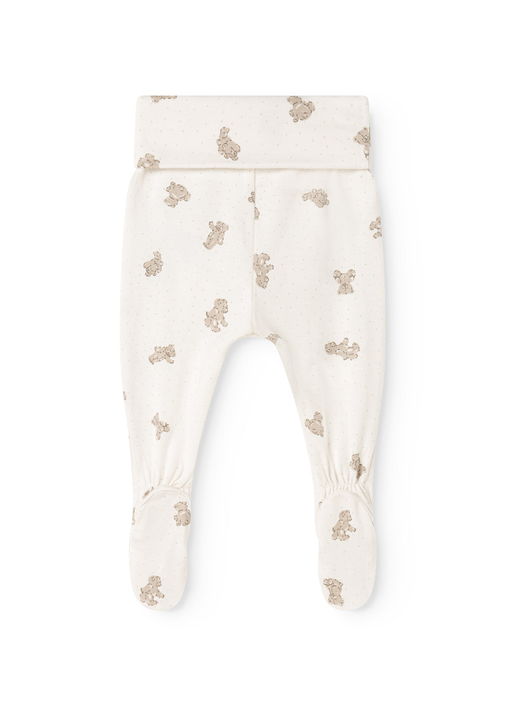 Creme babybukser med beige teddybjørneprint og elastik i benåbning
