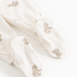 Creme babybukser med teddybjørneprint og elastiske manchetter ved ankler