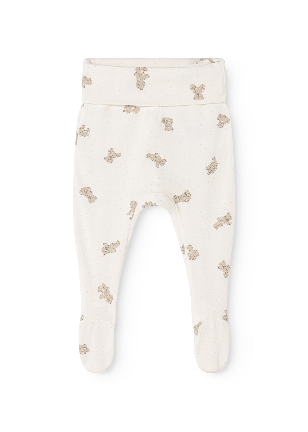 Creme babybukser med teddybjørneprint over det hele og elastisk talje