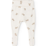 Creme babybukser med teddybjørneprint over det hele og elastisk talje