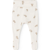 Creme babybukser med teddybjørneprint over det hele og elastisk talje
