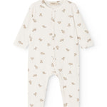 Heldragt i lys off-white med all-over teddybjørneprint og lange ærmer, knaplukning