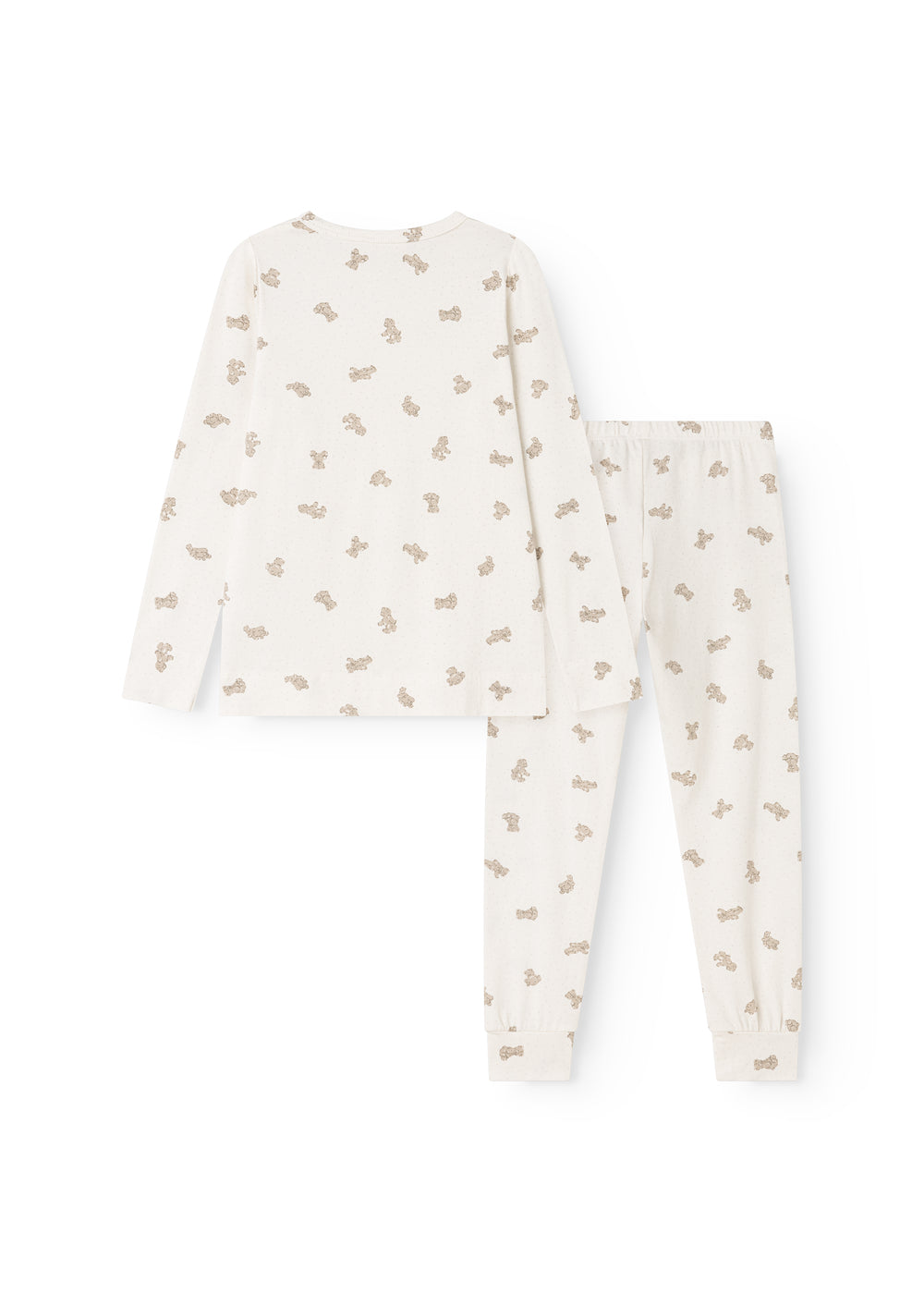 Pyjamasæt i offwhite med langærmet bluse og lange bukser, allover teddy-bjørneprint