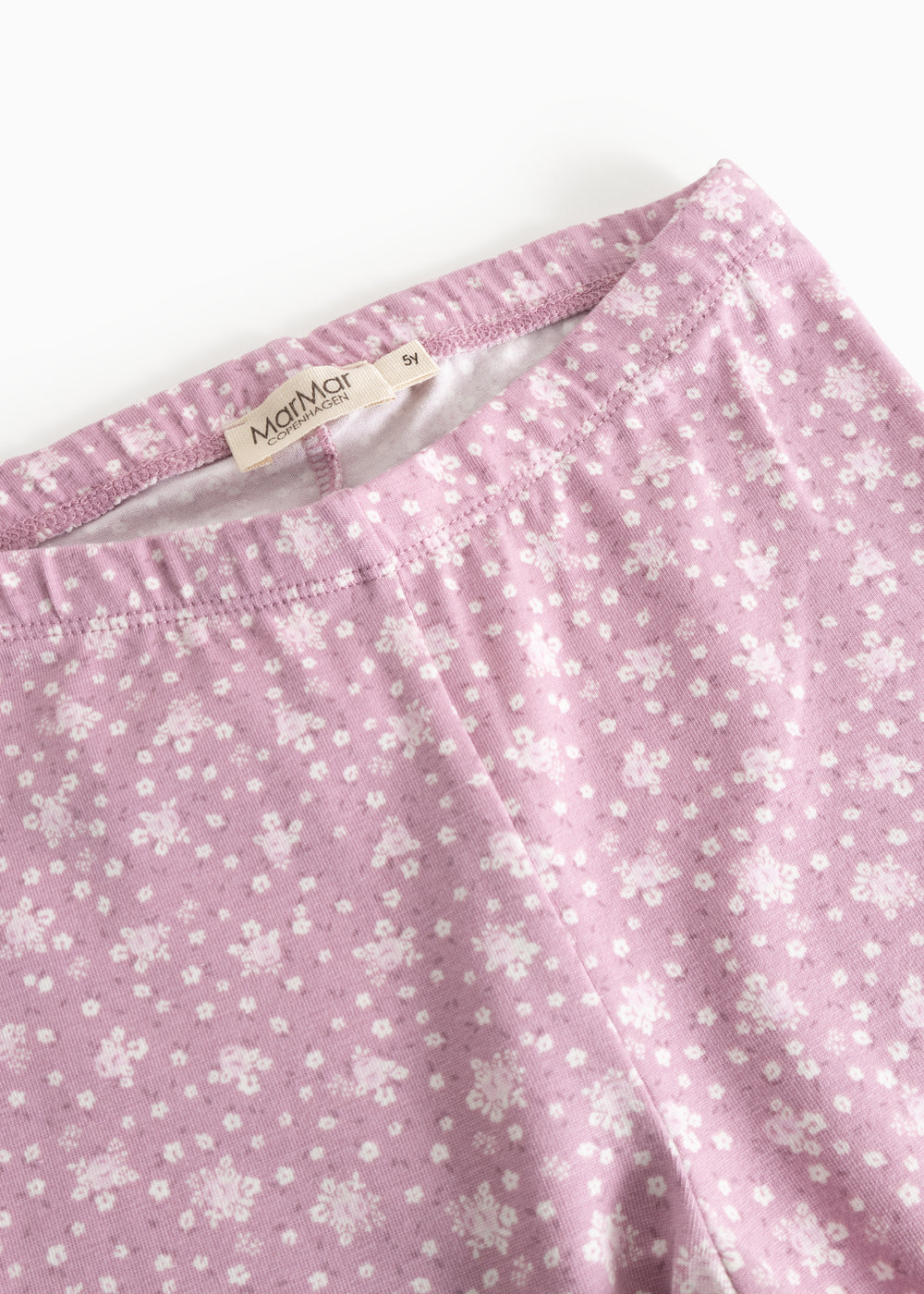 Lyserøde leggings med små blomsterprint og elastisk linning