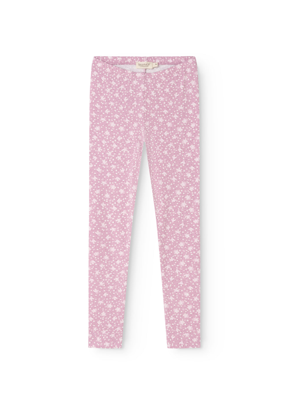 Lyserøde leggings med små blomsterprint og elastisk talje