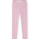 Lyserøde leggings med små blomsterprint og elastisk talje