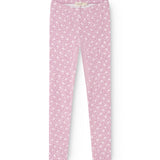 Lyserøde leggings med små blomsterprint og elastisk talje