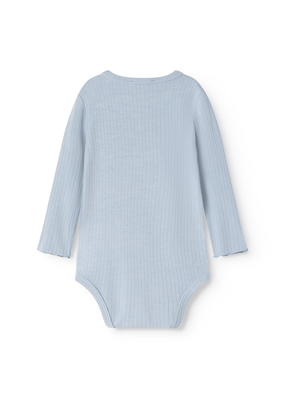 Lyseblå bodystocking med lange ærmer og rund hals bagpå