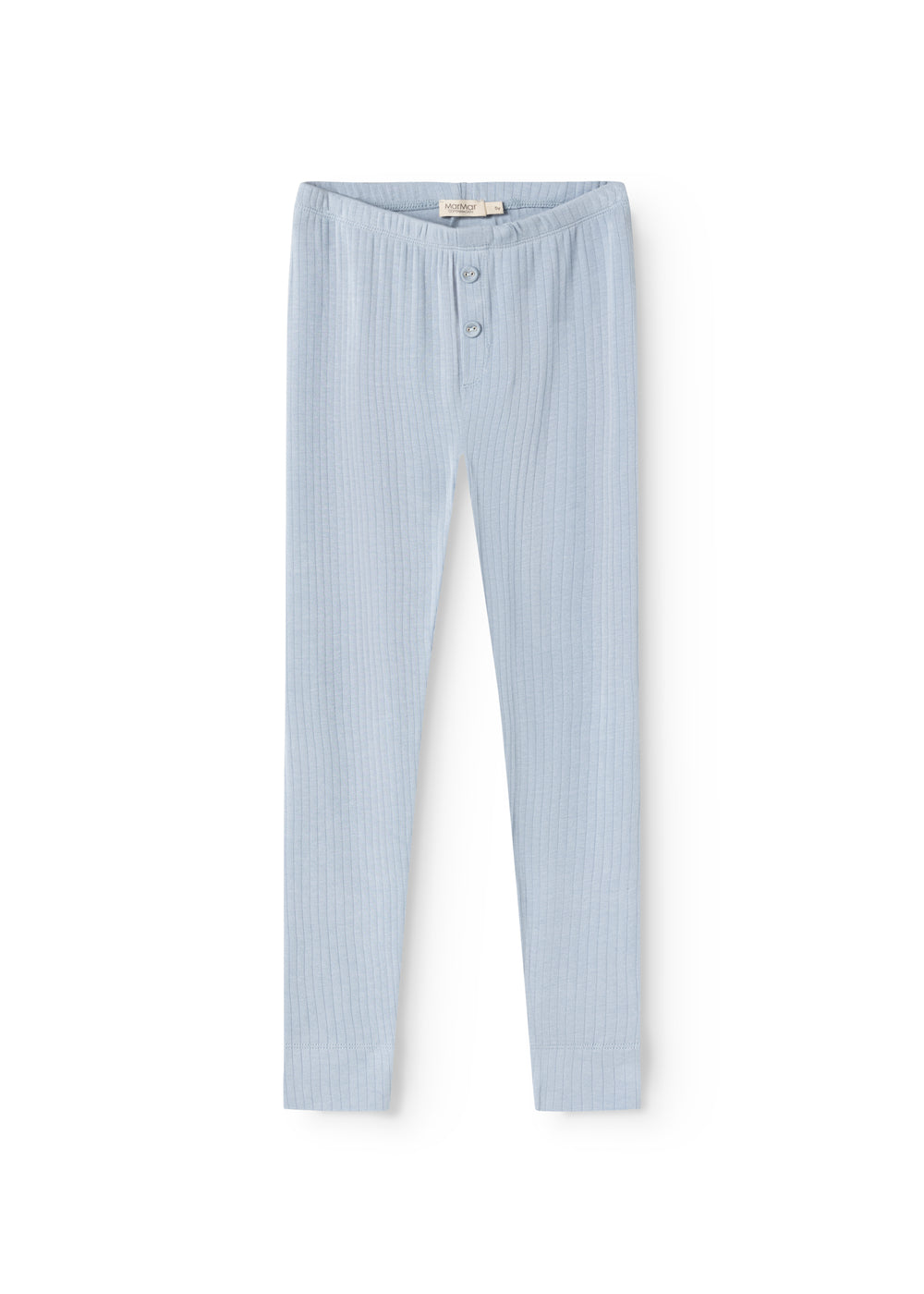 Lyseblå lange leggings med knaplukning i skridt og smal pasform.