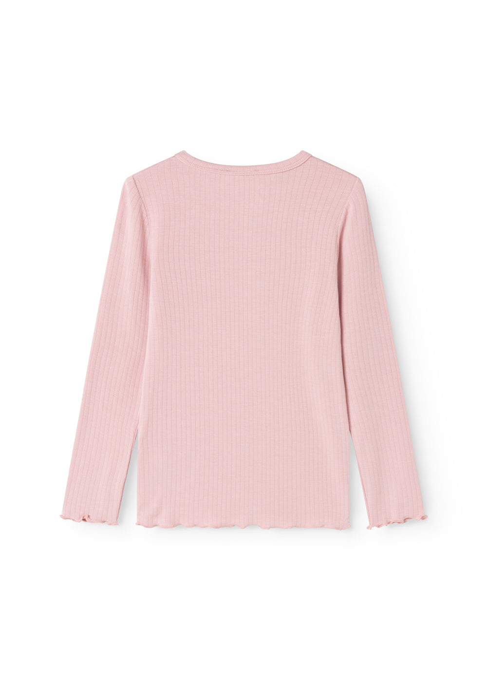 Lyserød ribstrikket langærmet T-shirt med rund hals og lange ærmer