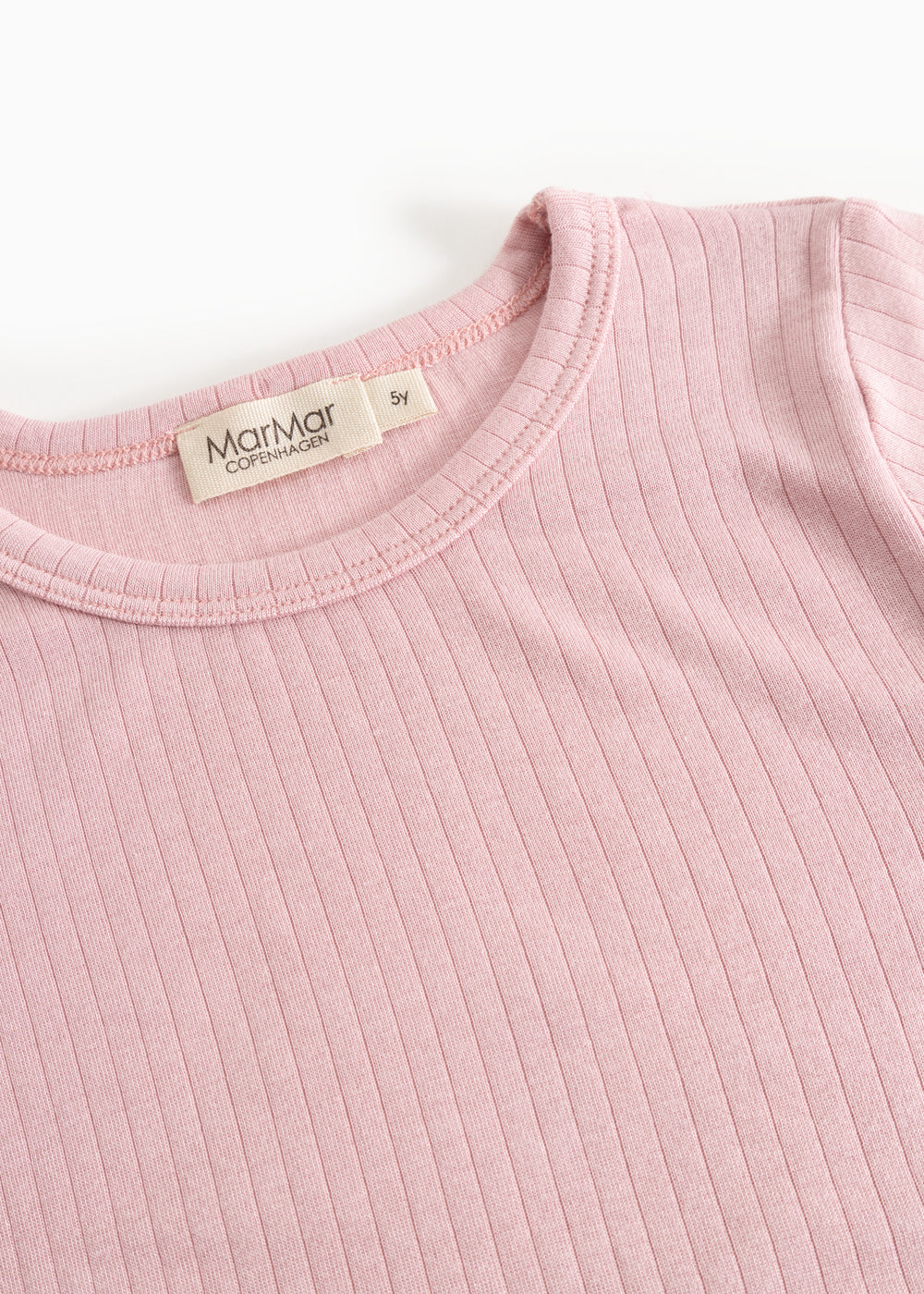 Lyserød ribstrikket langærmet T-shirt med rund hals og MarMar-mærke