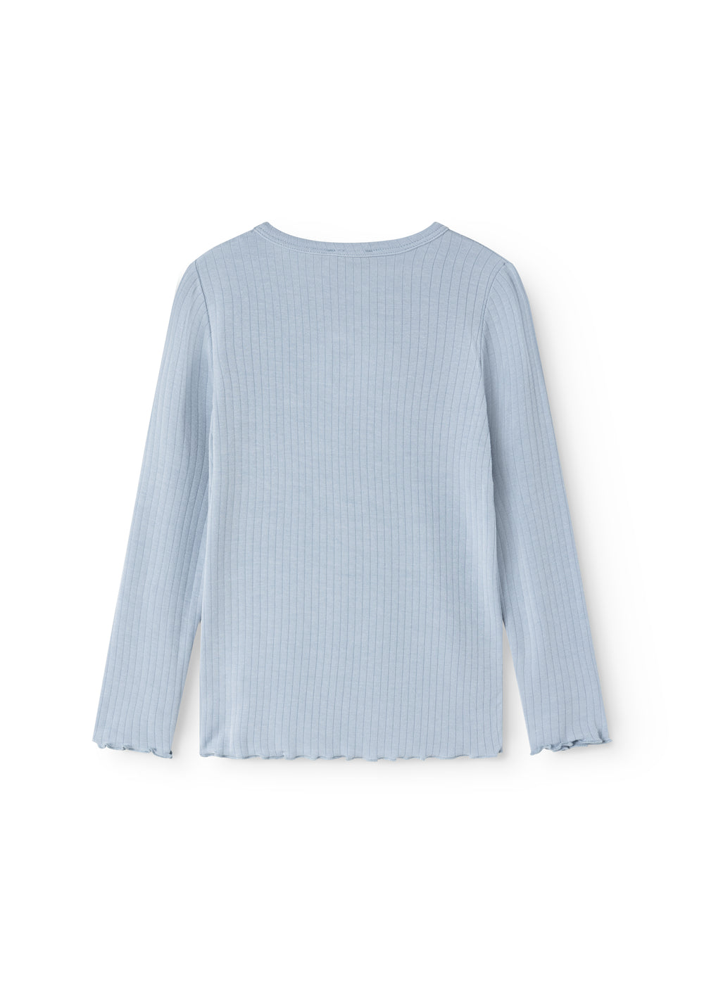 Lyseblå langærmet t-shirt med ribbet struktur og rund hals, set bagfra