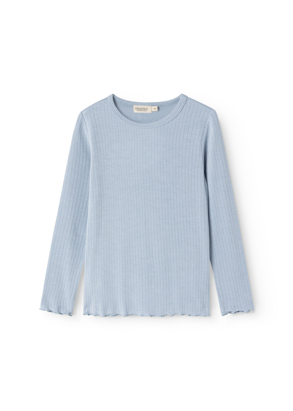 Lyseblå langærmet t-shirt med ribbet struktur og rund hals