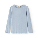 Lyseblå langærmet t-shirt med ribbet struktur og rund hals