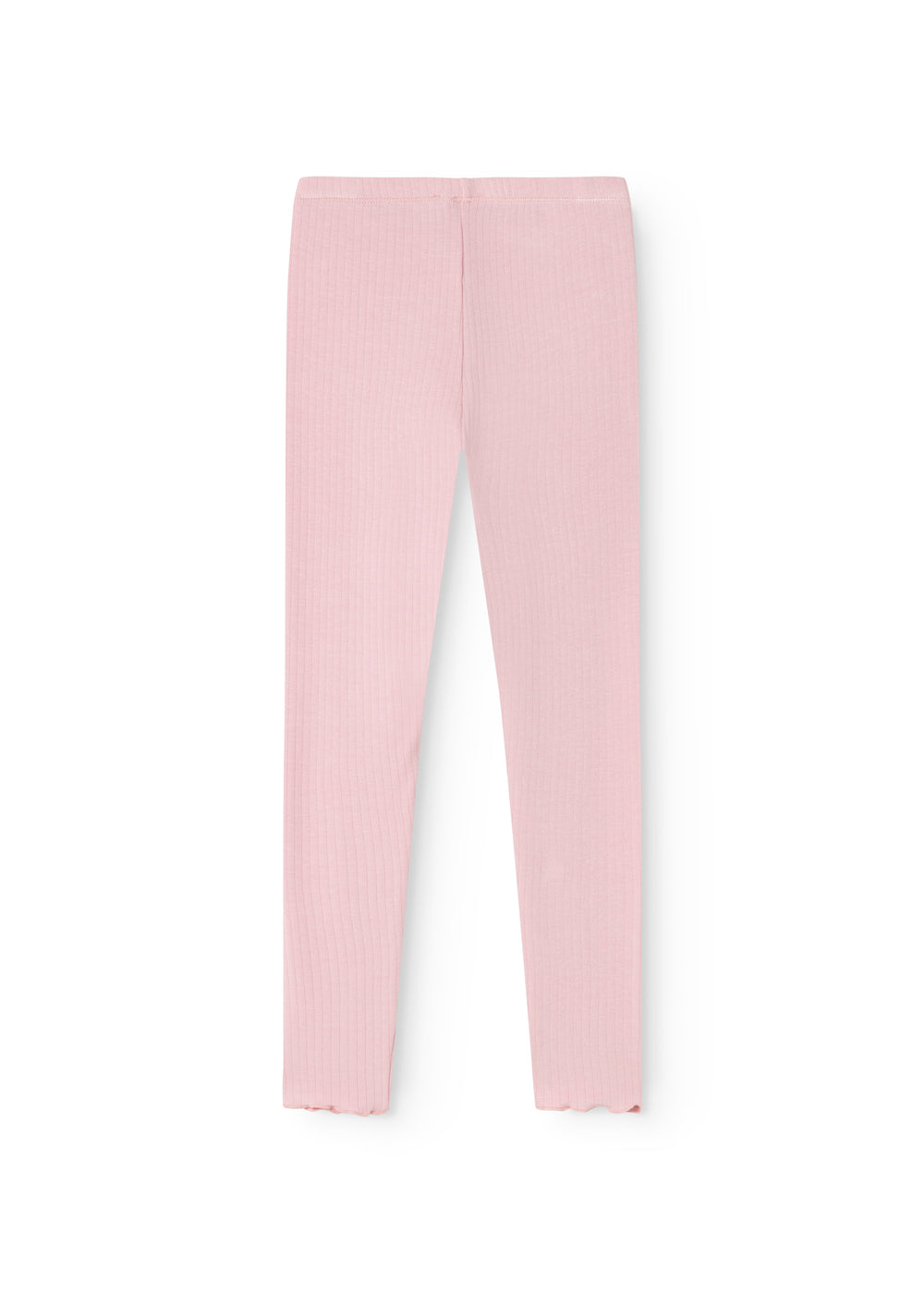 Lyserøde Lani leggings med ribbet tekstur og elastisk linning, set forfra.