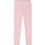 Lani leggings i lyserød ribstrik med smal pasform og elastisk linning.