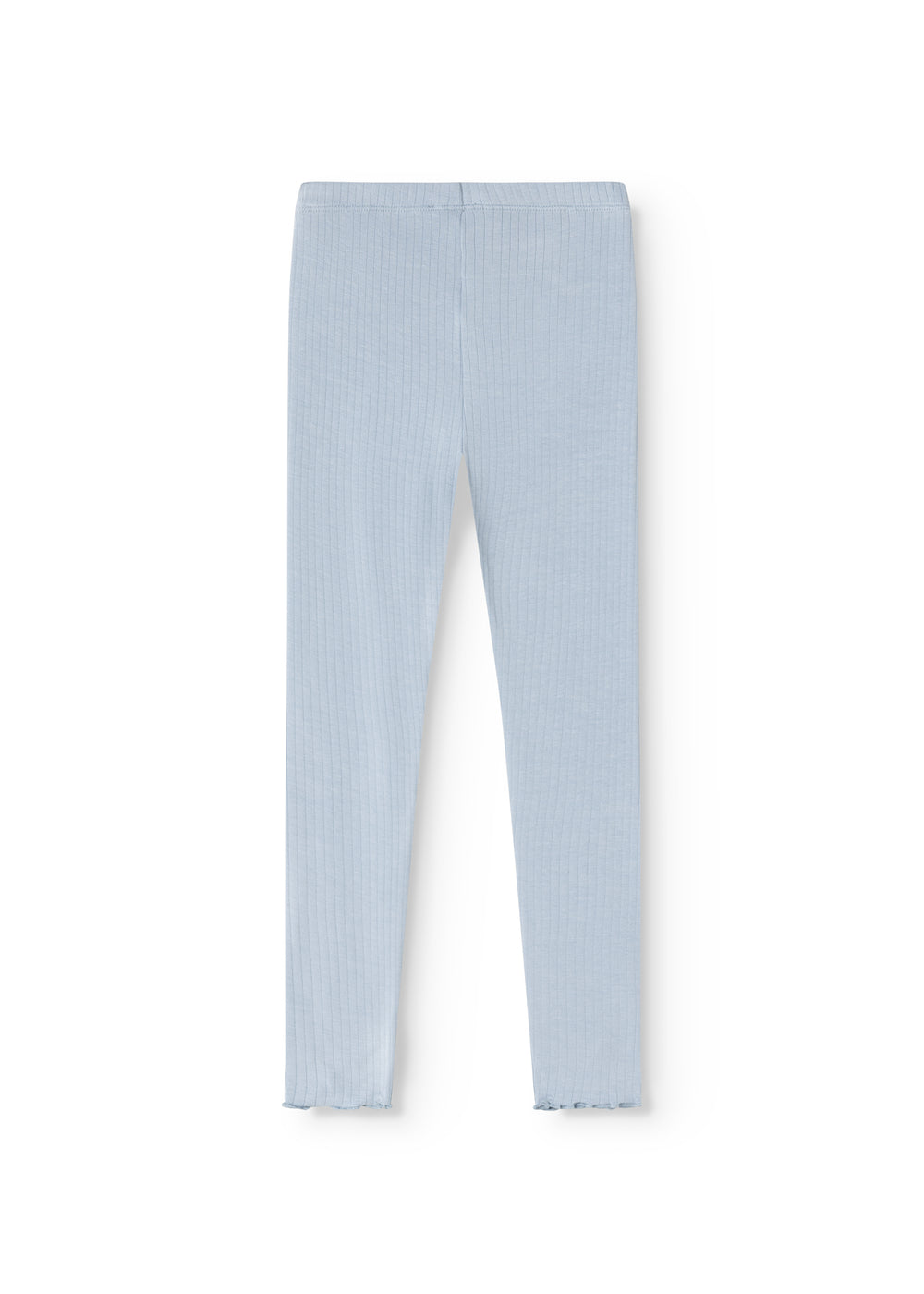 Lyseblå leggings i fuld længde med elastisk talje og lige ben.
