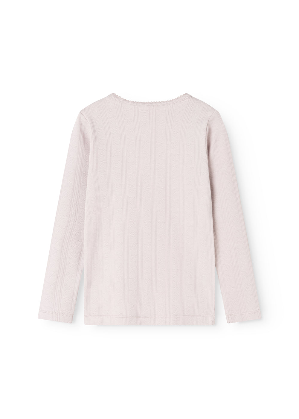 Børne-T-shirt i lyse lilla med rund hals og langærmet bagpå