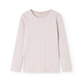 Børne-T-shirt i lyse lilla med lange ærmer og rund hals