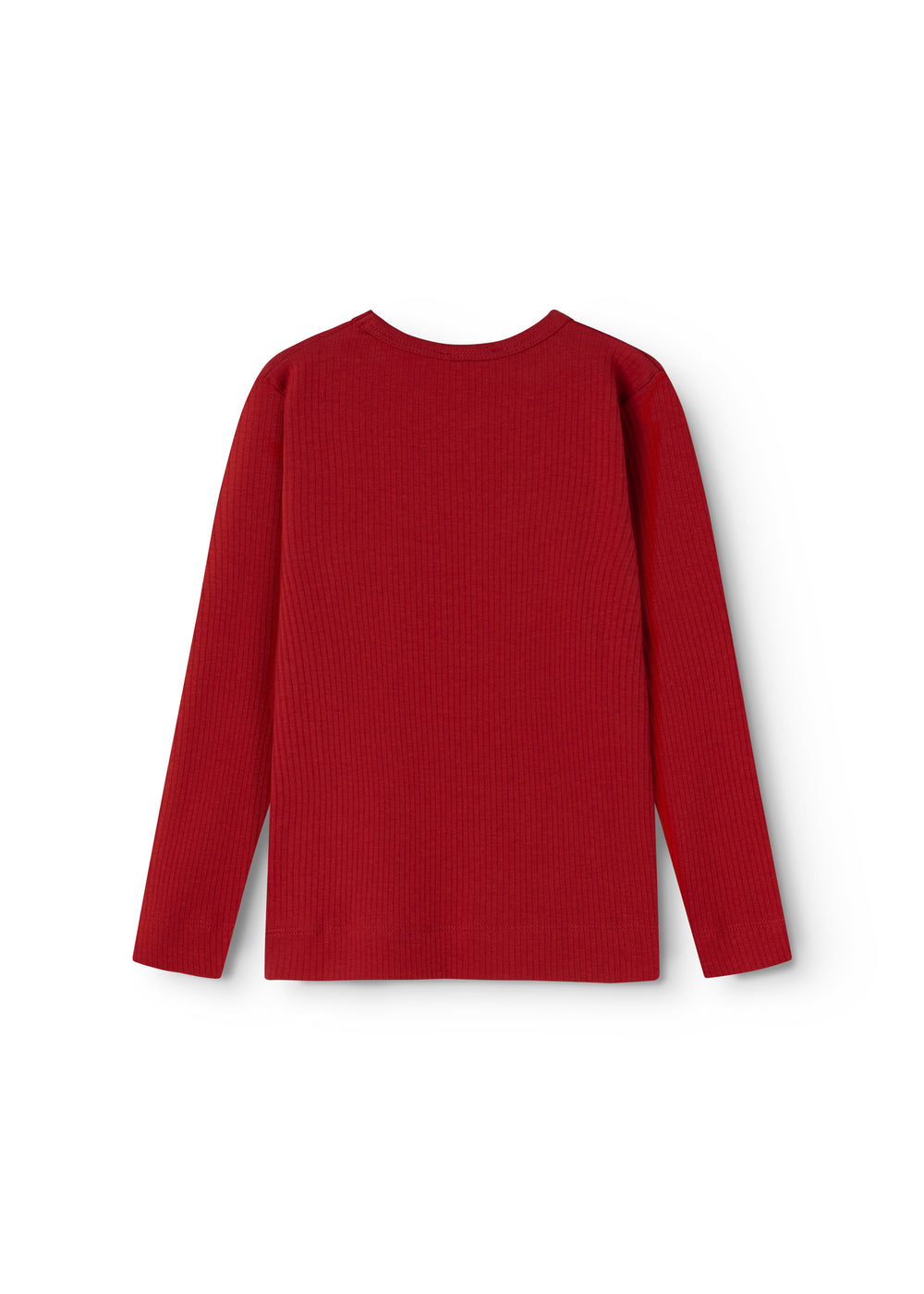 Rød langærmet T-shirt med rund hals, set bagfra