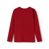 Rød langærmet T-shirt med rund hals, set bagfra