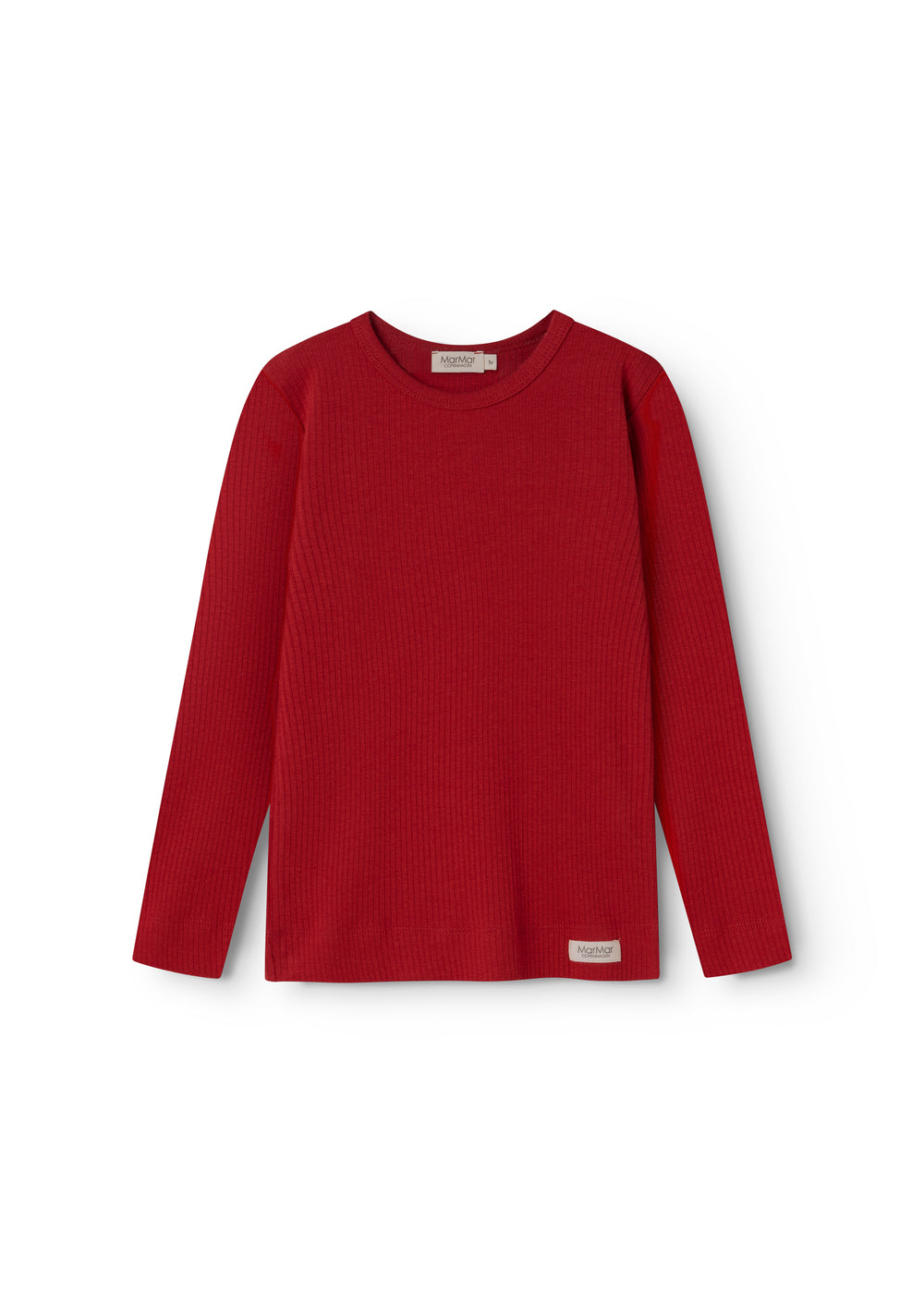 Rød langærmet T-shirt med rund hals og ribbet struktur