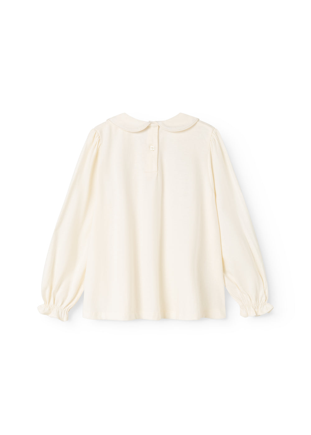 Offwhite bluse med knaplukning og pufærmer, rund halsudskæring