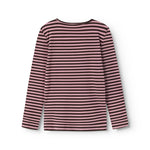 Stribet langærmet T-shirt i lyserød og mørk, rund hals og lige pasform