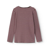 Stribet langærmet T-shirt i lyserød og mørk, rund hals og lige pasform