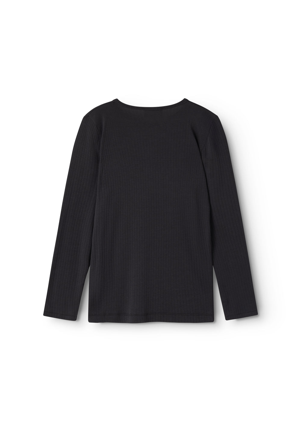 Sort langærmet T-shirt med rund hals og ribbet mønster i stoffet
