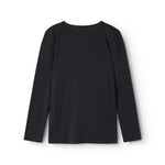 Sort langærmet T-shirt med rund hals og ribbet mønster i stoffet