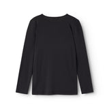 Sort langærmet T-shirt med rund hals og ribbet mønster i stoffet