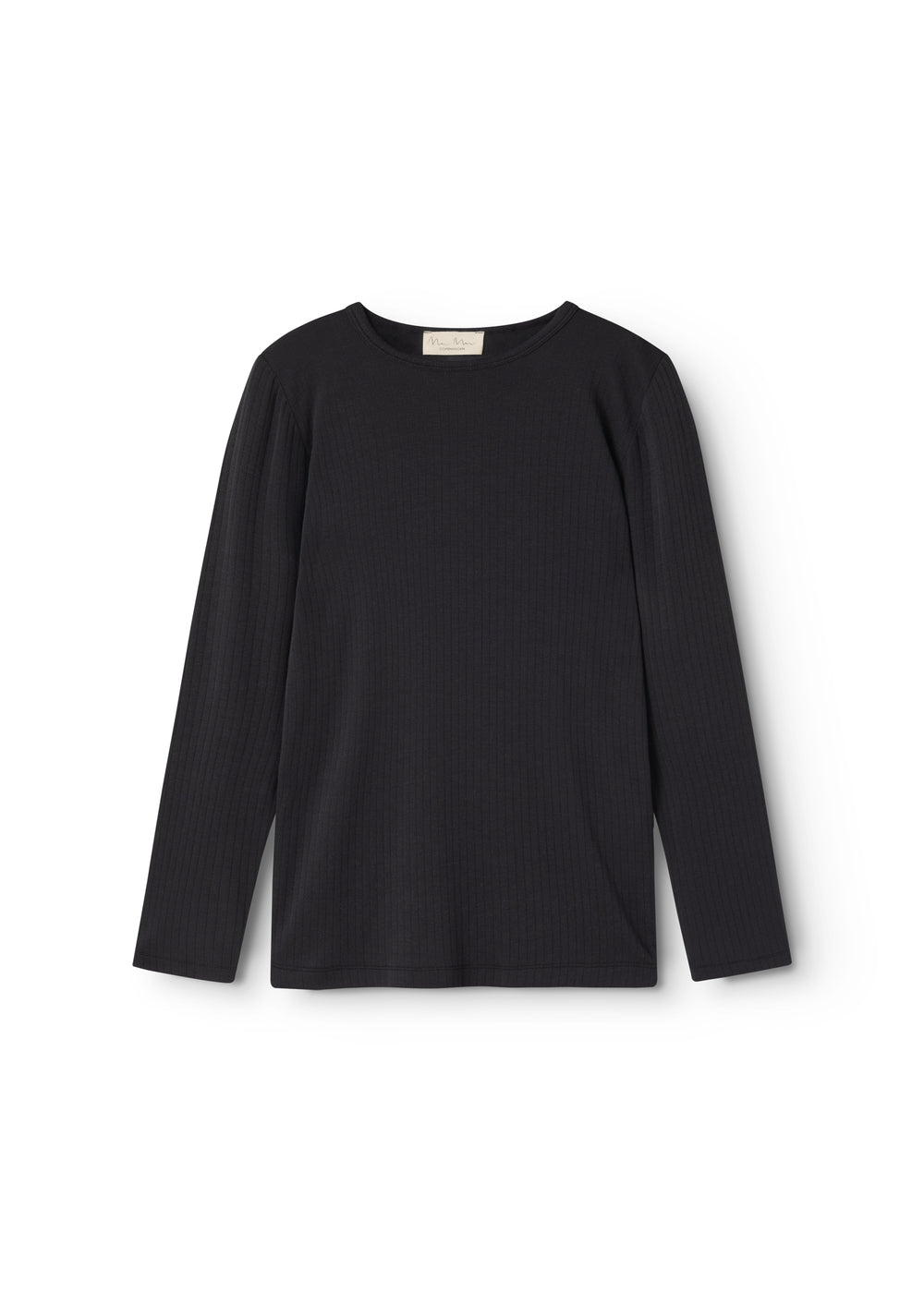 Sort langærmet T-shirt med rund hals og ribbet tekstur