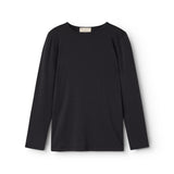 Sort langærmet T-shirt med rund hals og ribbet tekstur