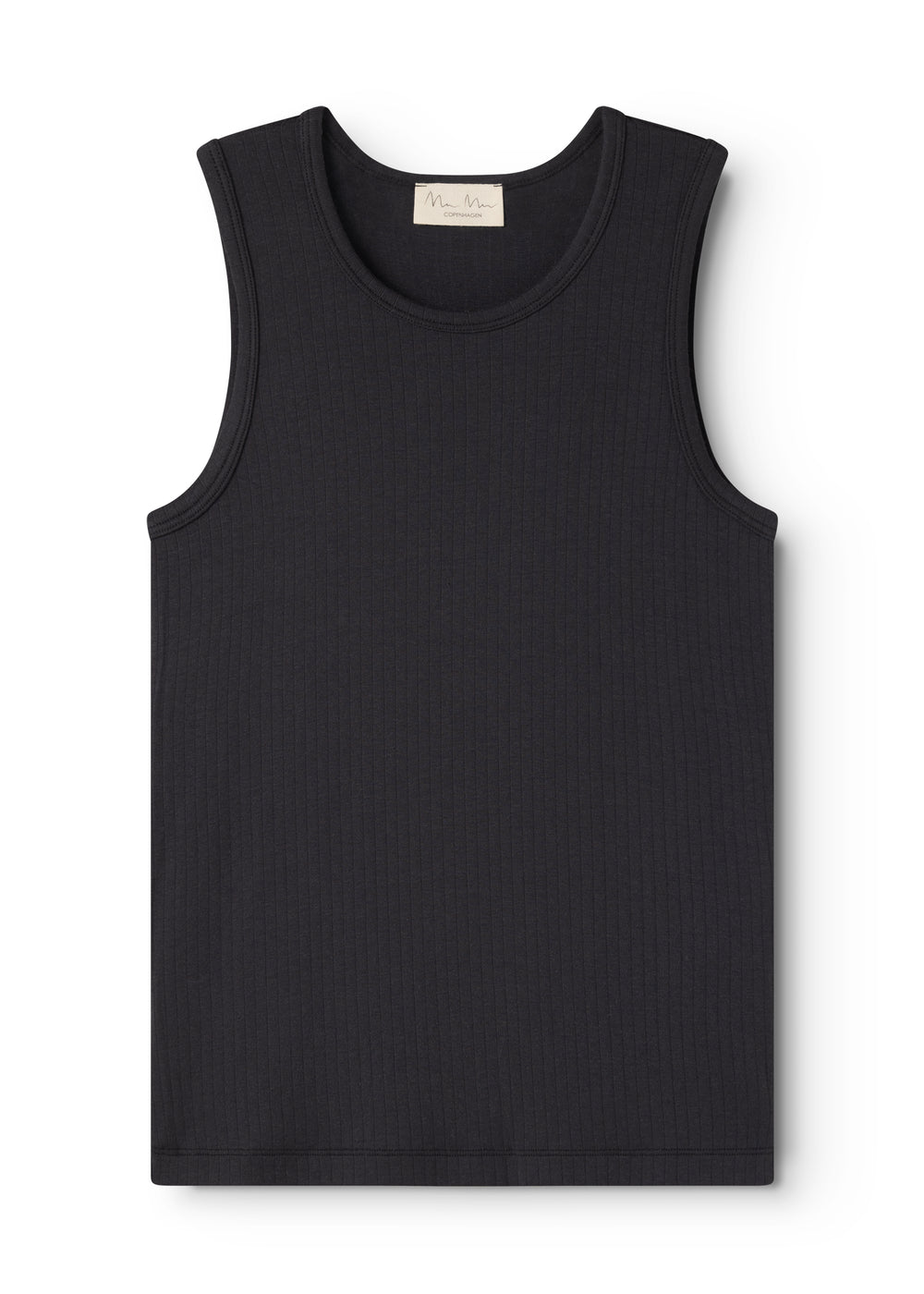 Sort ærmeløs tanktop med rund hals og ensfarvet forside