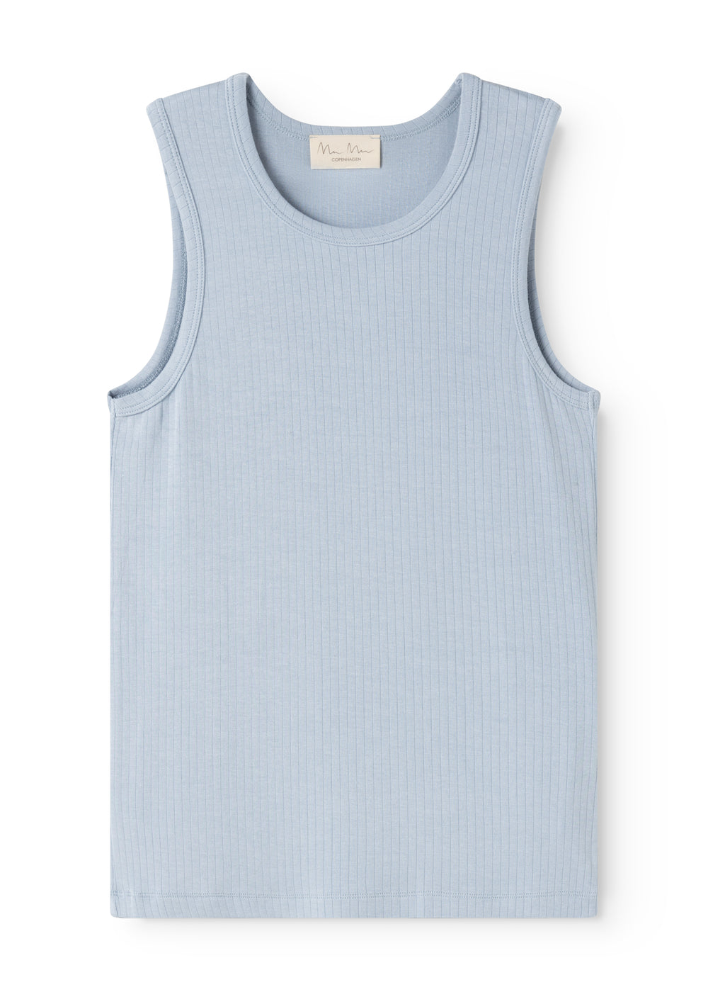 Lyseblå tanktop med rund halsudskæring og ærmeløs pasform