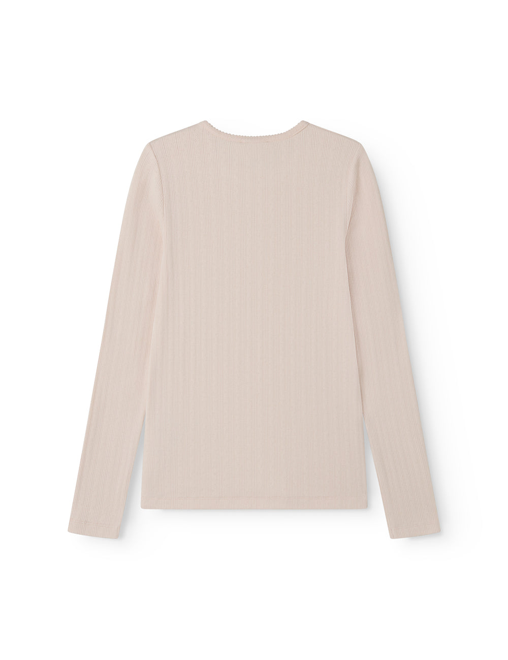 Lyserød langærmet pointelle t-shirt til kvinder