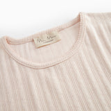 Lyserød langærmet pointelle t-shirt til kvinder