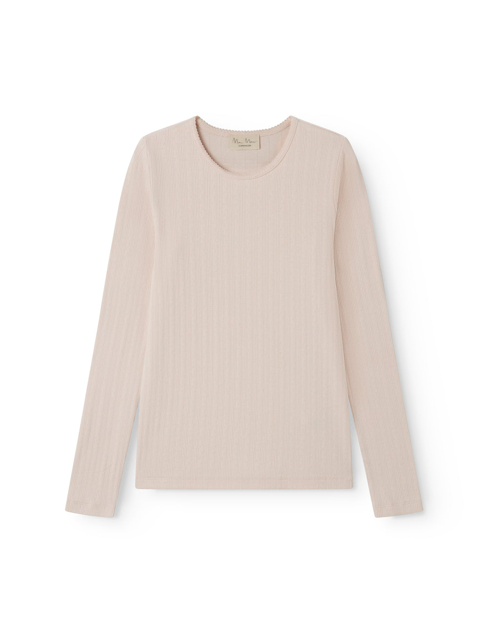 Lyserød langærmet pointelle t-shirt til kvinder