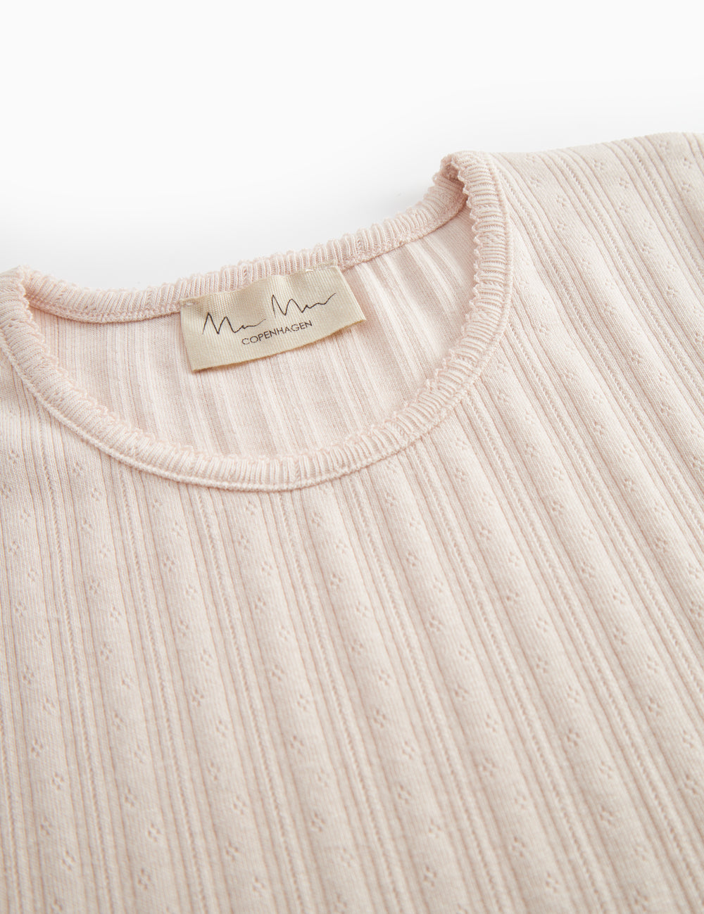 Lyserød kortærmet pointelle t-shirt til kvinder