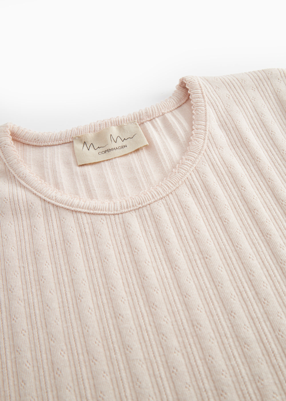 Lyserød kortærmet pointelle t-shirt til kvinder