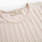 Lyserød kortærmet pointelle t-shirt til kvinder