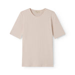 Lyserød kortærmet pointelle t-shirt til kvinder